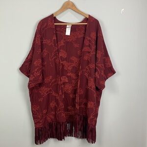 Chicos Chenille Floral Jacquard Ruana Wrap Poncho